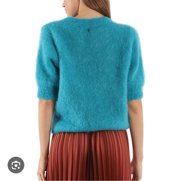 Dixie Teal Mohair Mock Turtleneck Short Sleeve Knit Cropped Retro Sweater S - Picture 3 of 10